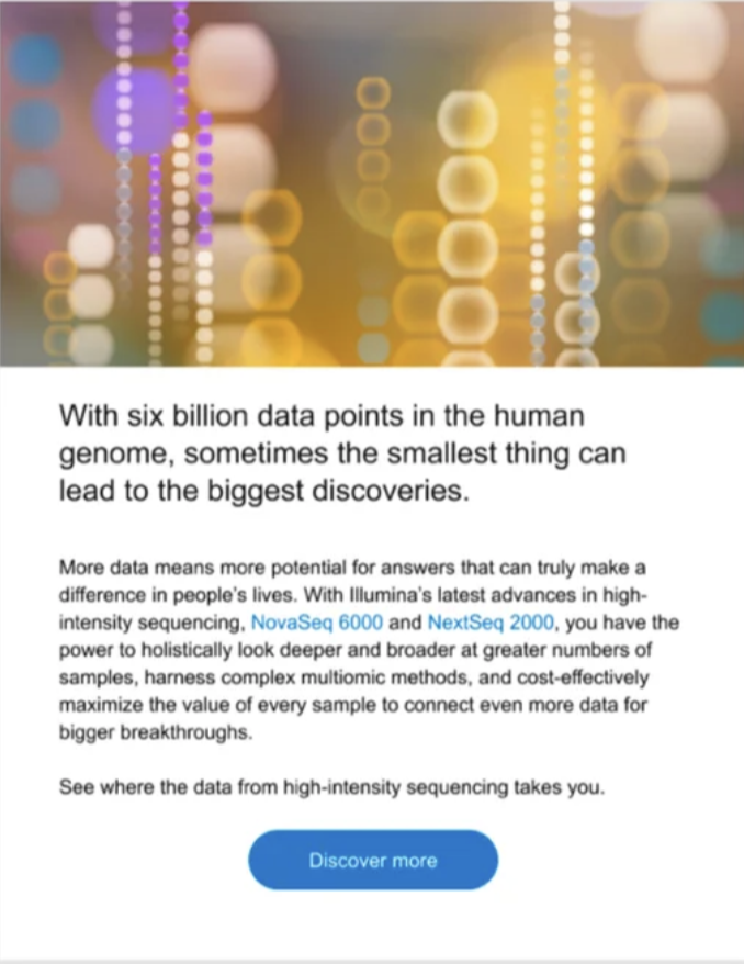 Illumina email - six billion data points